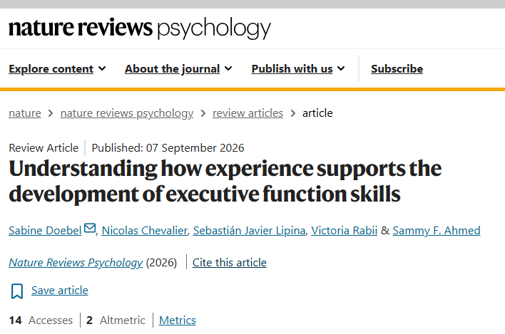 Revisión publicada en Nature Reviews Psychology sobre el desarrollo de las funciones ejecutivas